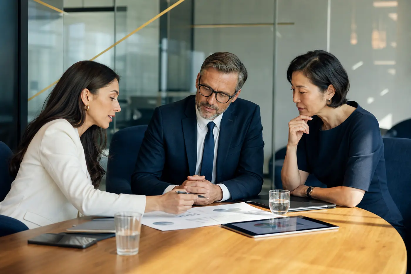Profissionais a discutir uma oportunidade comercial